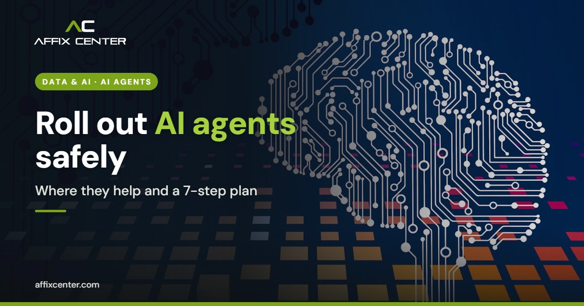 Circuit board with a glowing brain graphic, illustrating AI agents for business