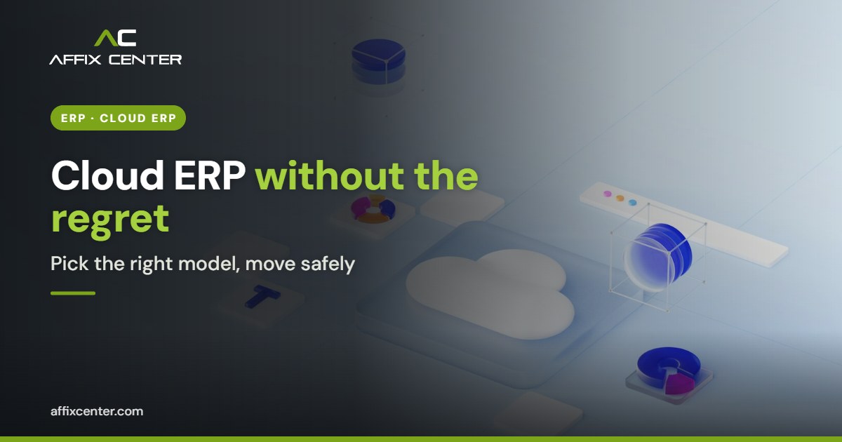 Cloud icon above floating data charts representing cloud ERP software