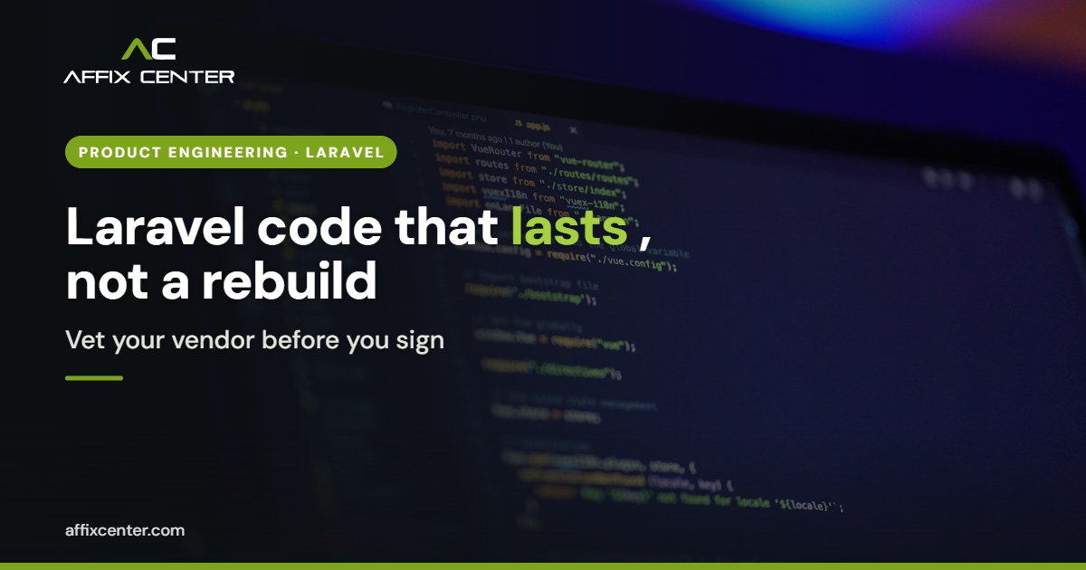 Developer reviewing Laravel application code on a laptop screen