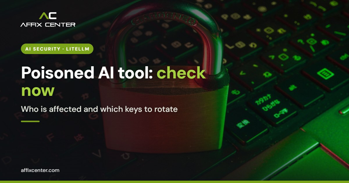 Red padlock on a black keyboard, illustrating the LiteLLM supply chain compromise and AI application security