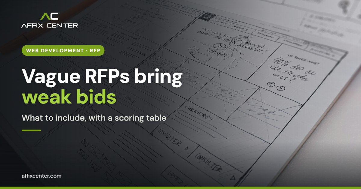 Hand-drawn website wireframe on paper, illustrating planning an RFP for website design and development